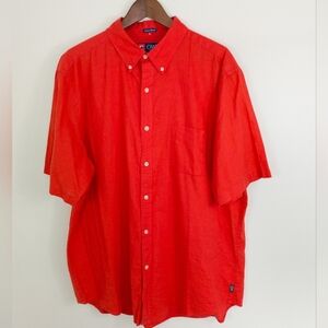 Chaps Linen Blend Button Up Shirt Red Size XL